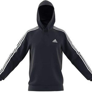 🆕adidas Men's Essentials 3-Stripes French Terry Hoodie, LG-Legend Ink/White,NWT